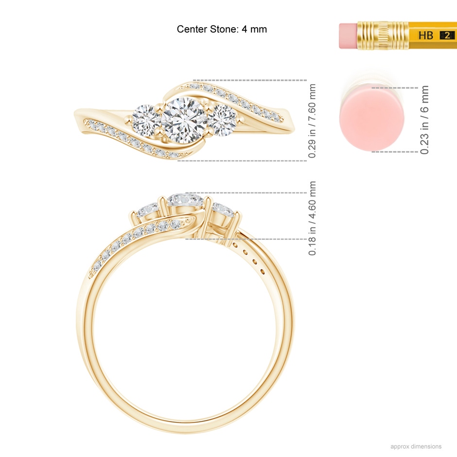 4mm HSI2 Horizontally Set Three Stone Diamond Bypass Ring in Yellow Gold ruler