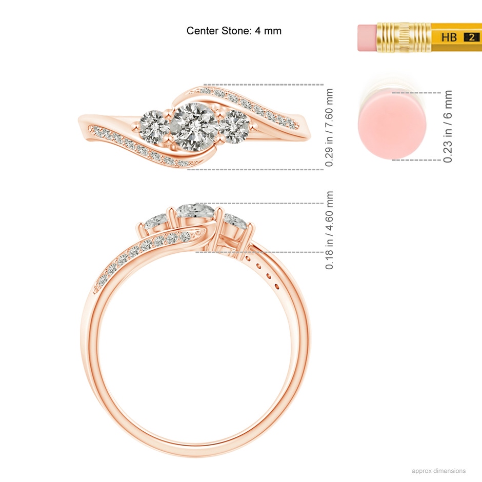 4mm KI3 Horizontally Set Three Stone Diamond Bypass Ring in Rose Gold ruler