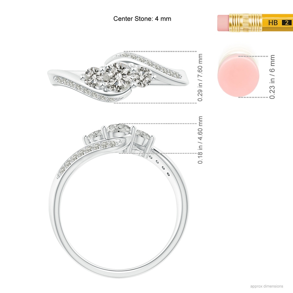 4mm KI3 Horizontally Set Three Stone Diamond Bypass Ring in White Gold ruler