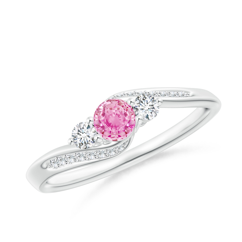 4mm A Pink Sapphire and Diamond Three Stone Bypass Ring in P950 Platinum 