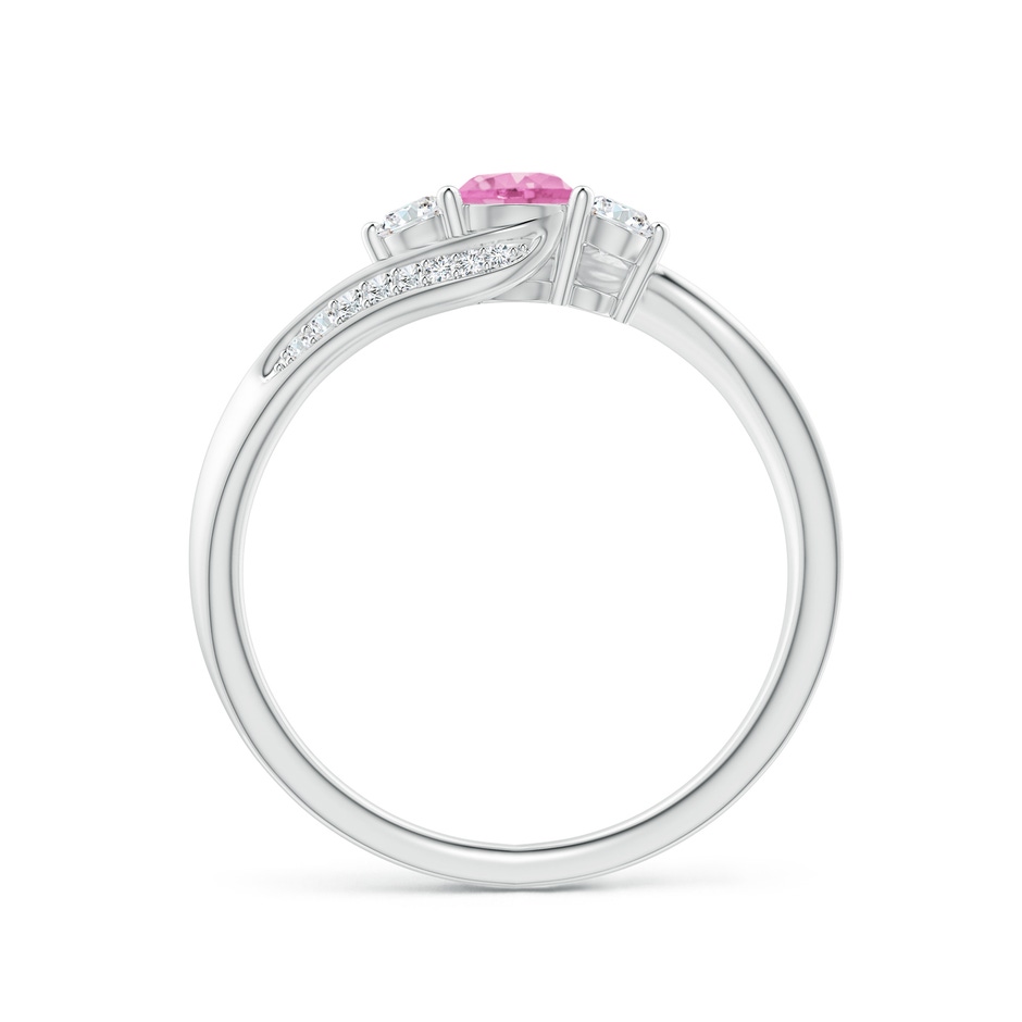 4mm A Pink Sapphire and Diamond Three Stone Bypass Ring in P950 Platinum side 1