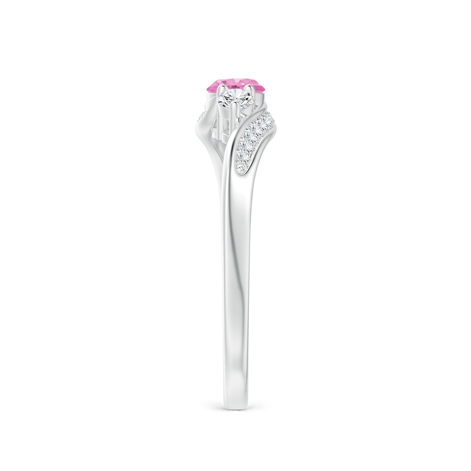 4mm A Pink Sapphire and Diamond Three Stone Bypass Ring in P950 Platinum side 2