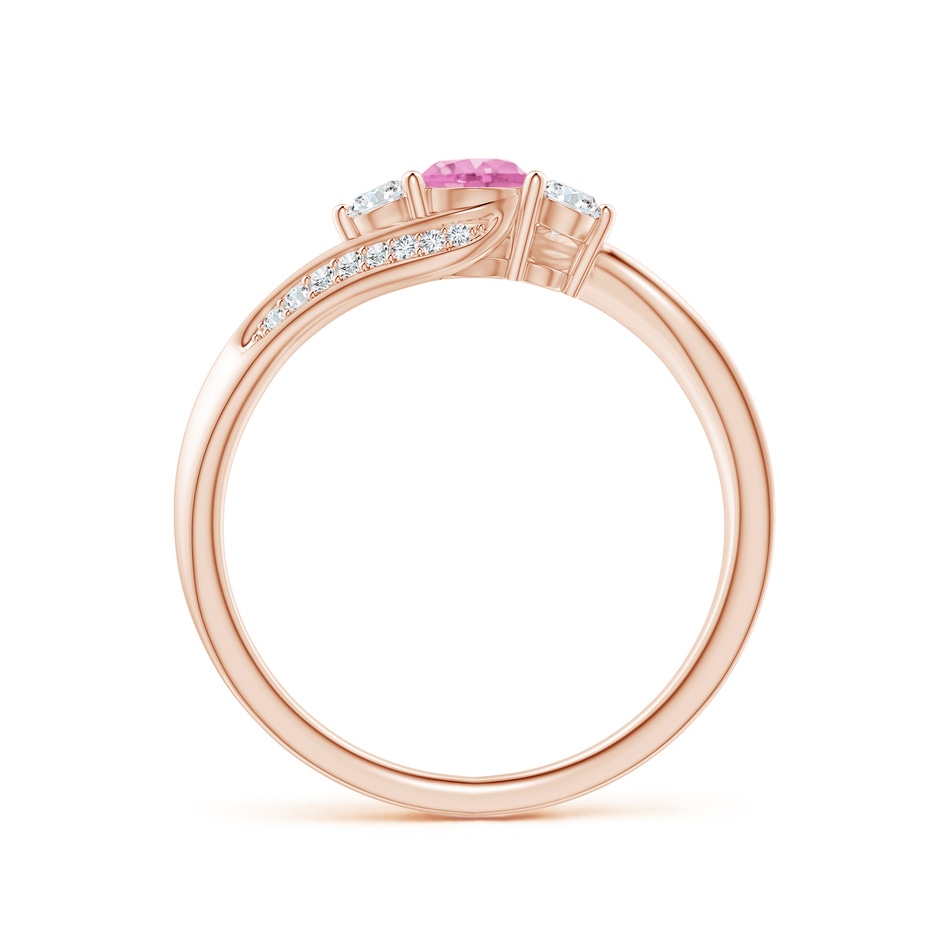 4mm A Pink Sapphire and Diamond Three Stone Bypass Ring in Rose Gold side 1