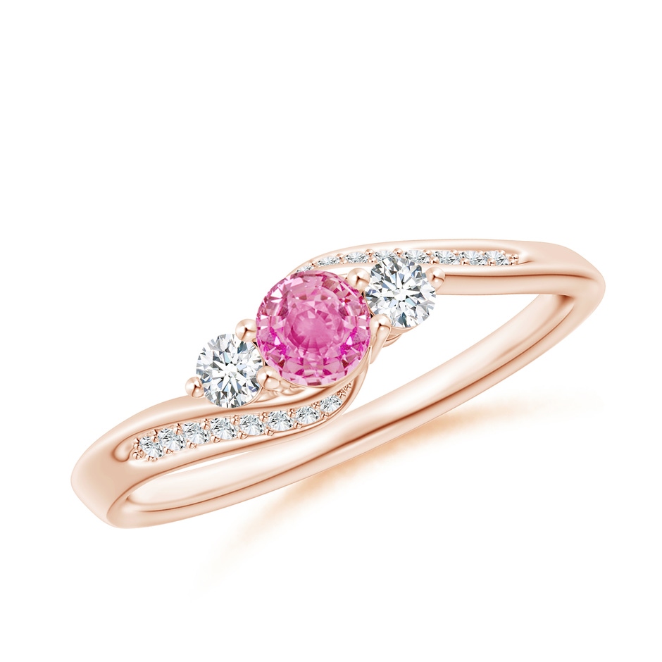 4mm AA Pink Sapphire and Diamond Three Stone Bypass Ring in Rose Gold 
