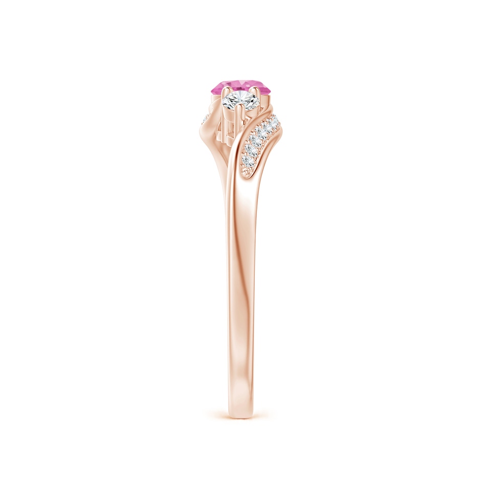 4mm AA Pink Sapphire and Diamond Three Stone Bypass Ring in Rose Gold side 2