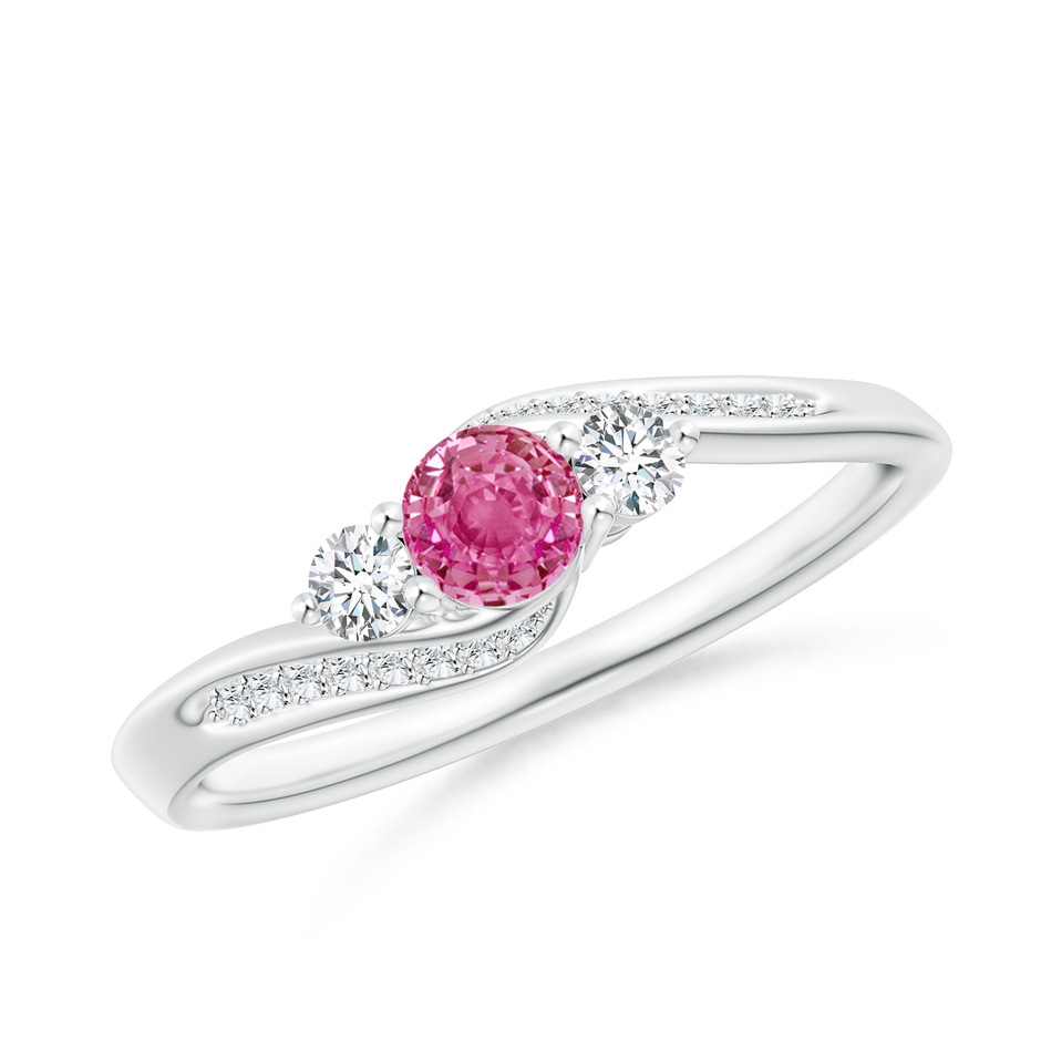 4mm AAA Pink Sapphire and Diamond Three Stone Bypass Ring in White Gold 