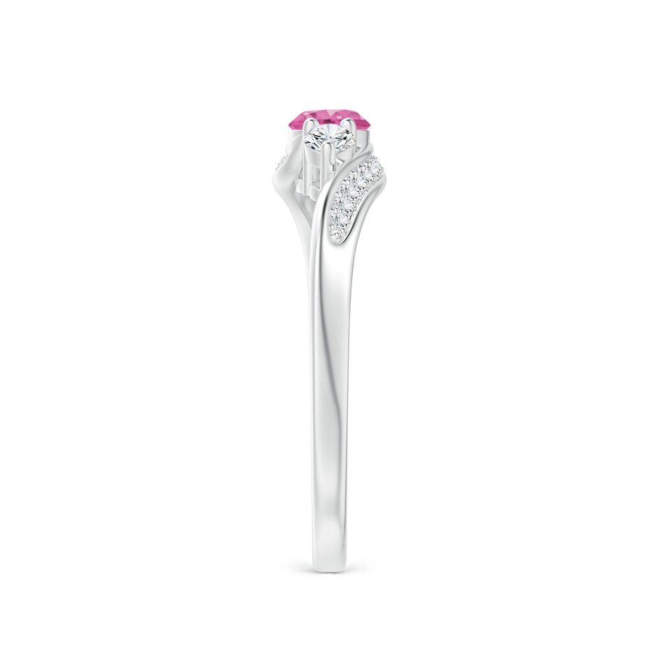 4mm AAA Pink Sapphire and Diamond Three Stone Bypass Ring in White Gold side 2