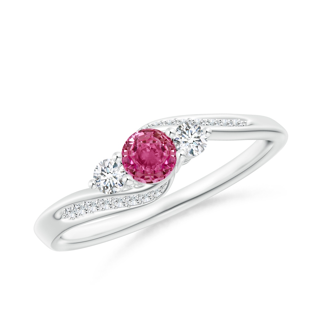 4mm AAAA Pink Sapphire and Diamond Three Stone Bypass Ring in P950 Platinum