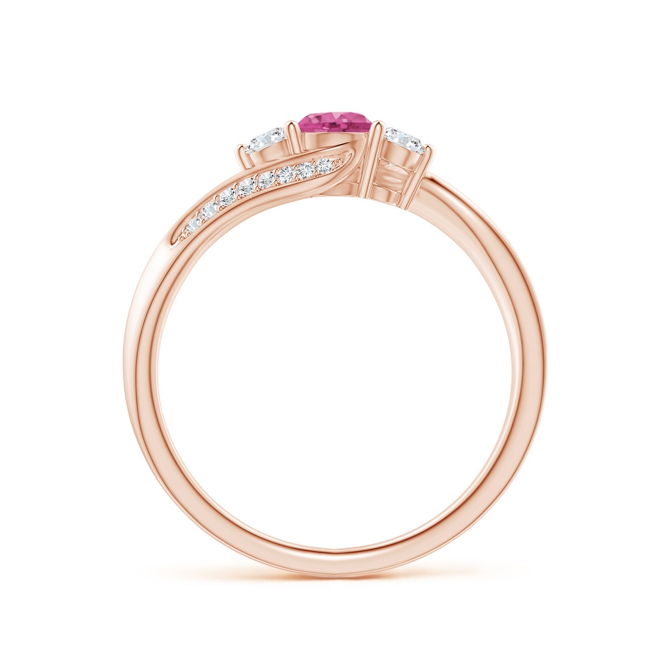 4mm AAAA Pink Sapphire and Diamond Three Stone Bypass Ring in Rose Gold side 1