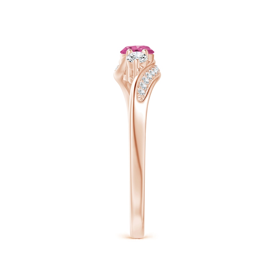 4mm AAAA Pink Sapphire and Diamond Three Stone Bypass Ring in Rose Gold side 2