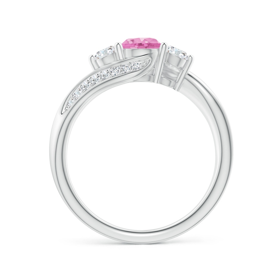 5mm A Pink Sapphire and Diamond Three Stone Bypass Ring in P950 Platinum side 1