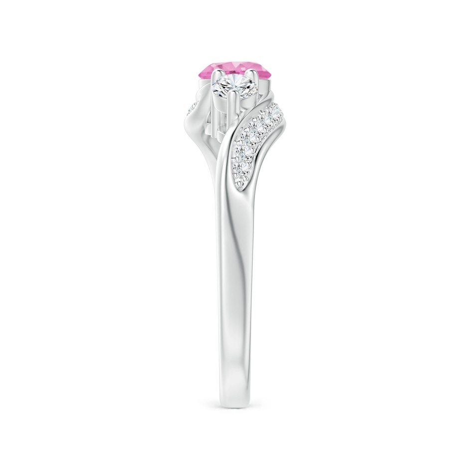 5mm A Pink Sapphire and Diamond Three Stone Bypass Ring in P950 Platinum side 2