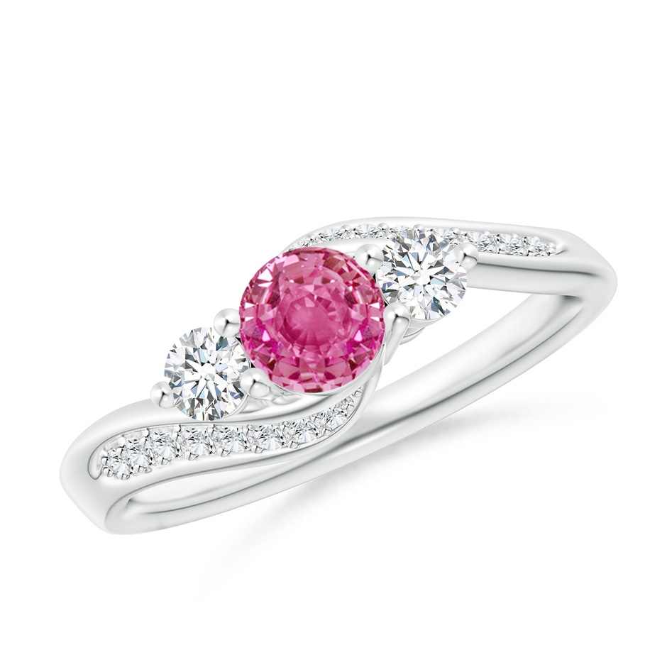 5mm AAA Pink Sapphire and Diamond Three Stone Bypass Ring in White Gold 