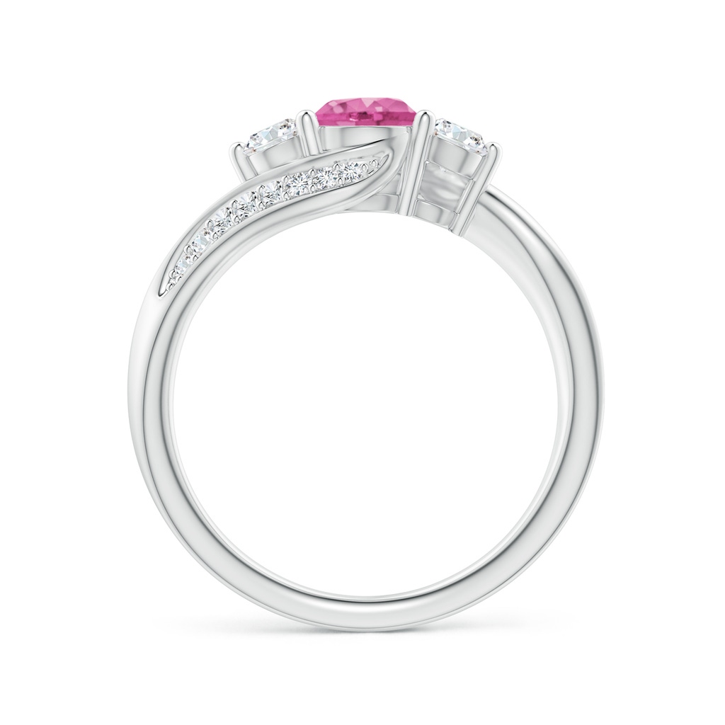 5mm AAA Pink Sapphire and Diamond Three Stone Bypass Ring in White Gold Side 1