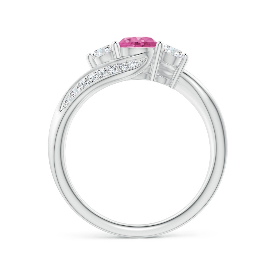 5mm AAA Pink Sapphire and Diamond Three Stone Bypass Ring in White Gold side 1