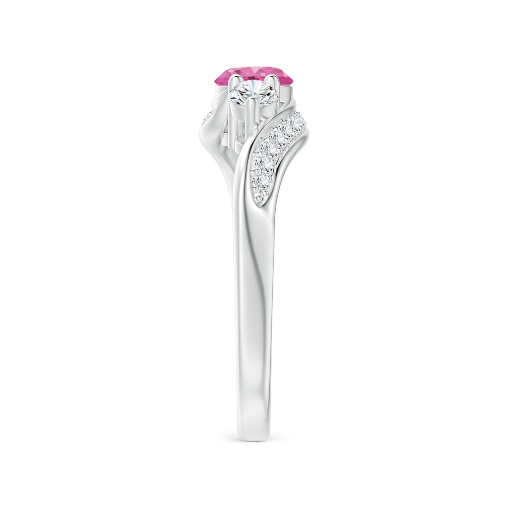 5mm AAA Pink Sapphire and Diamond Three Stone Bypass Ring in White Gold Side 2