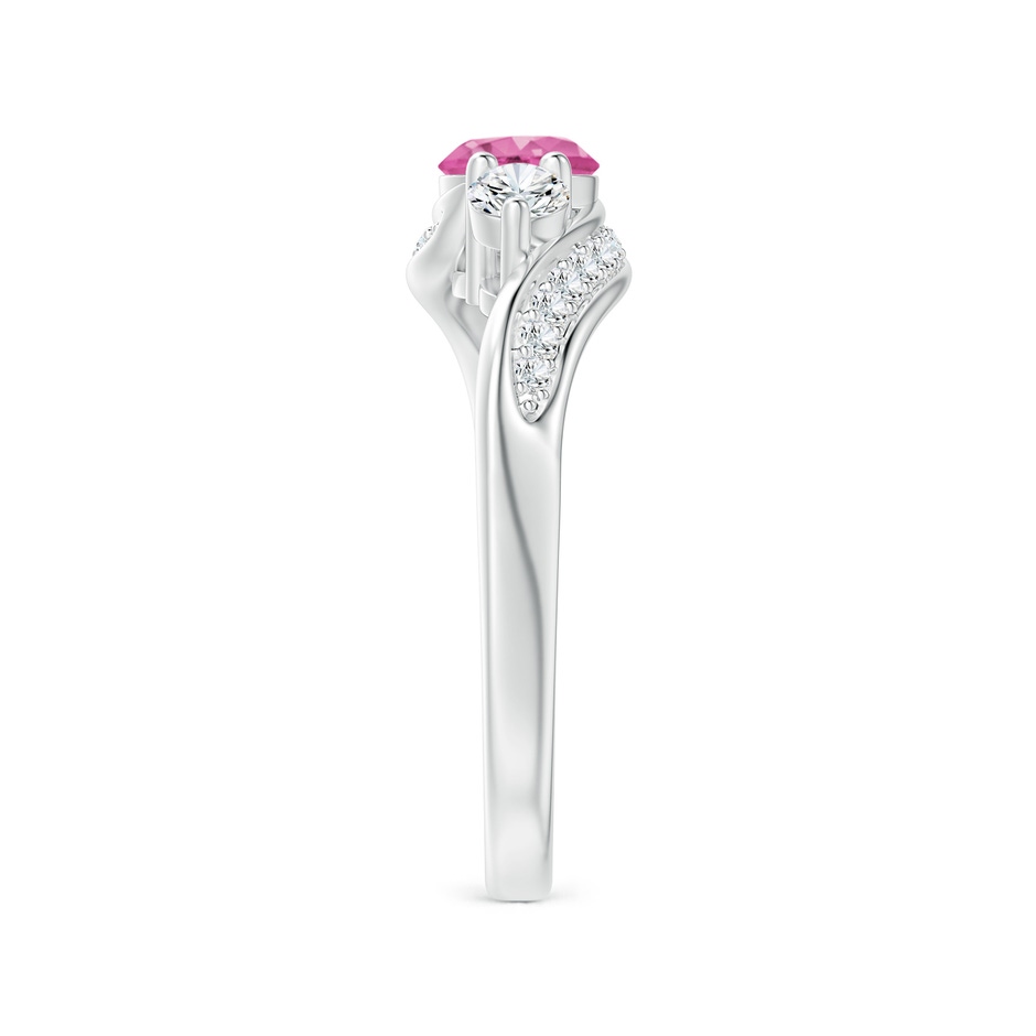 5mm AAA Pink Sapphire and Diamond Three Stone Bypass Ring in White Gold side 2