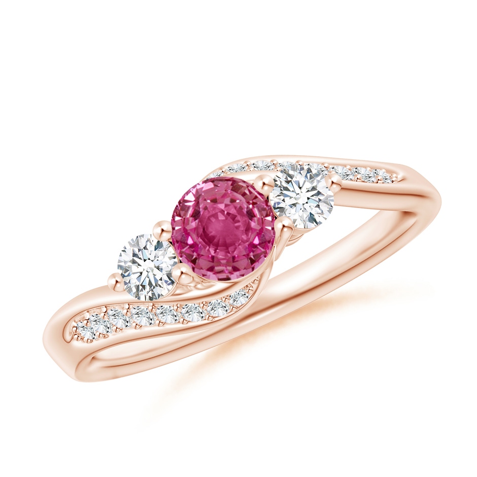 5mm AAAA Pink Sapphire and Diamond Three Stone Bypass Ring in Rose Gold 