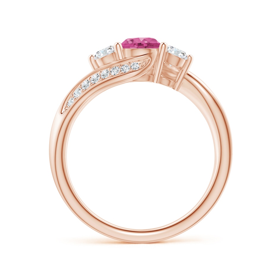 5mm AAAA Pink Sapphire and Diamond Three Stone Bypass Ring in Rose Gold side 1