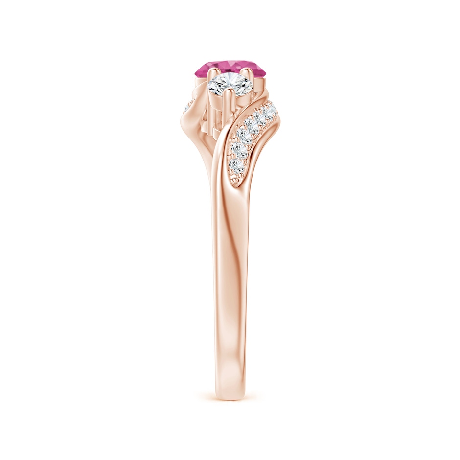 5mm AAAA Pink Sapphire and Diamond Three Stone Bypass Ring in Rose Gold side 2