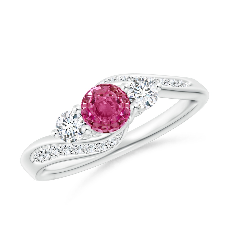 5mm AAAA Pink Sapphire and Diamond Three Stone Bypass Ring in White Gold 