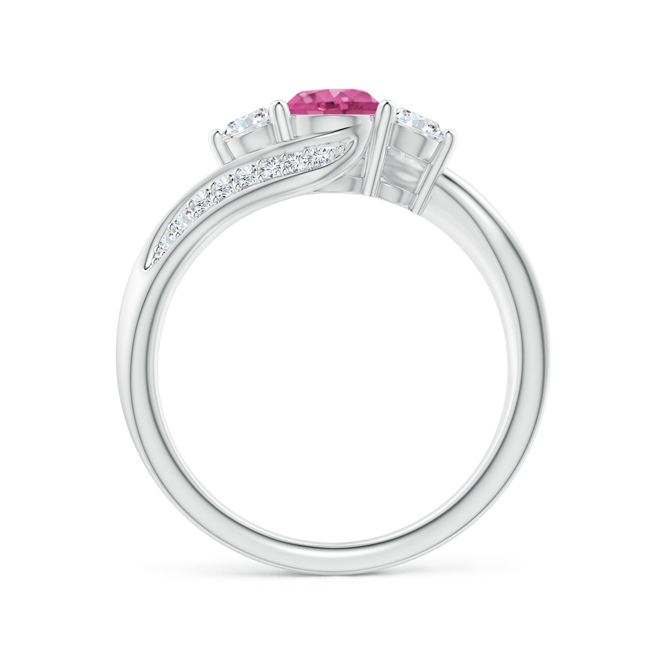 5mm AAAA Pink Sapphire and Diamond Three Stone Bypass Ring in White Gold side 1