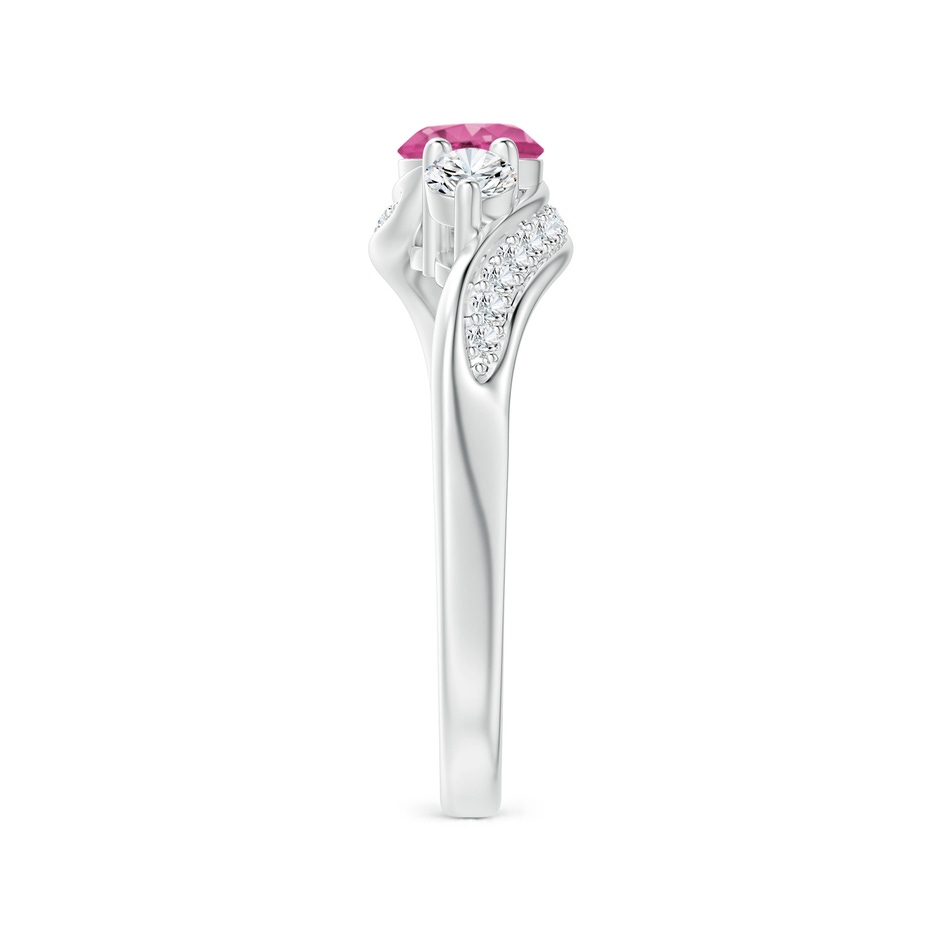 5mm AAAA Pink Sapphire and Diamond Three Stone Bypass Ring in White Gold side 2