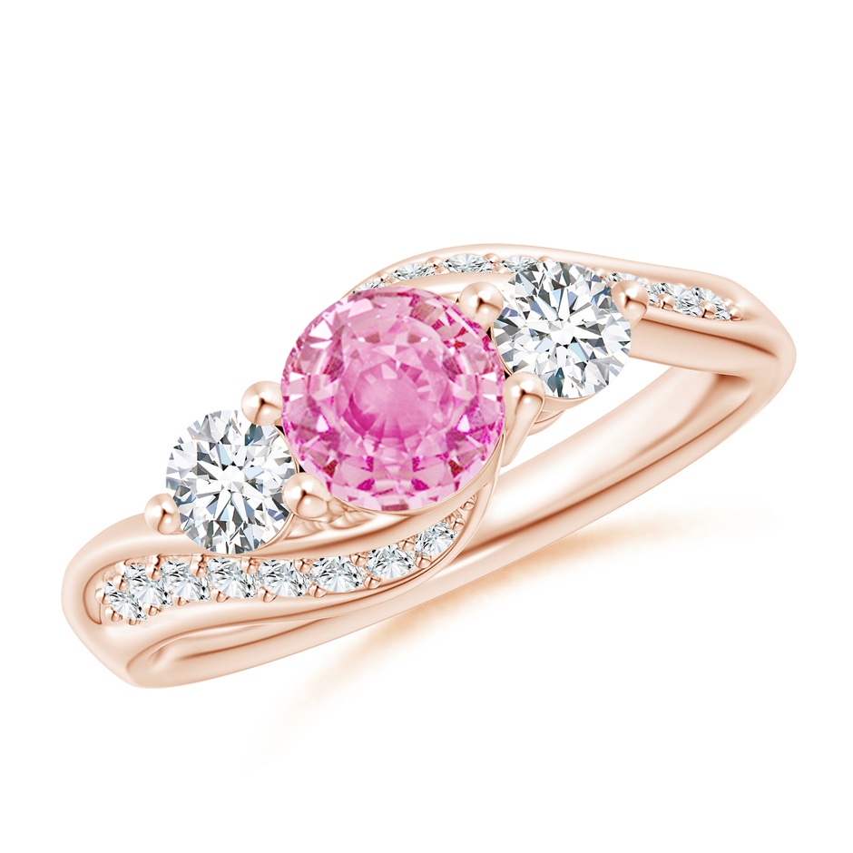 6mm A Pink Sapphire and Diamond Three Stone Bypass Ring in Rose Gold 