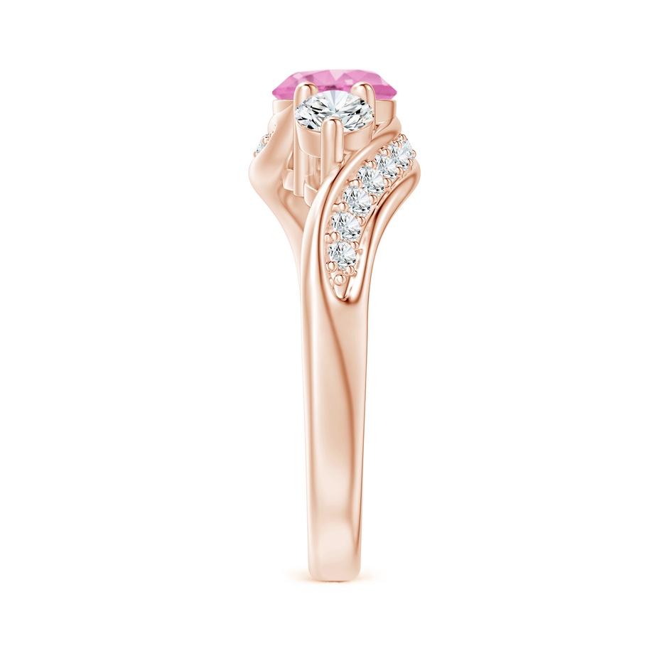 6mm A Pink Sapphire and Diamond Three Stone Bypass Ring in Rose Gold side 2