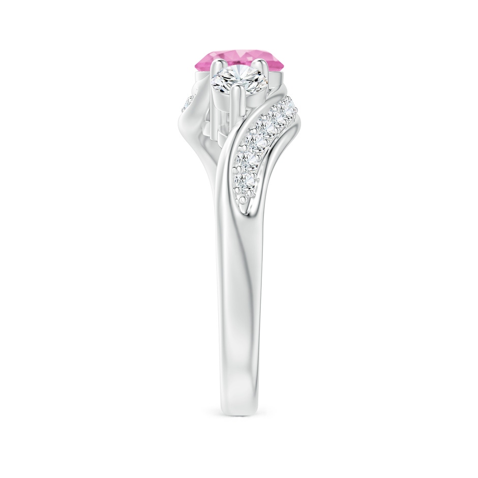 6mm A Pink Sapphire and Diamond Three Stone Bypass Ring in White Gold side 2