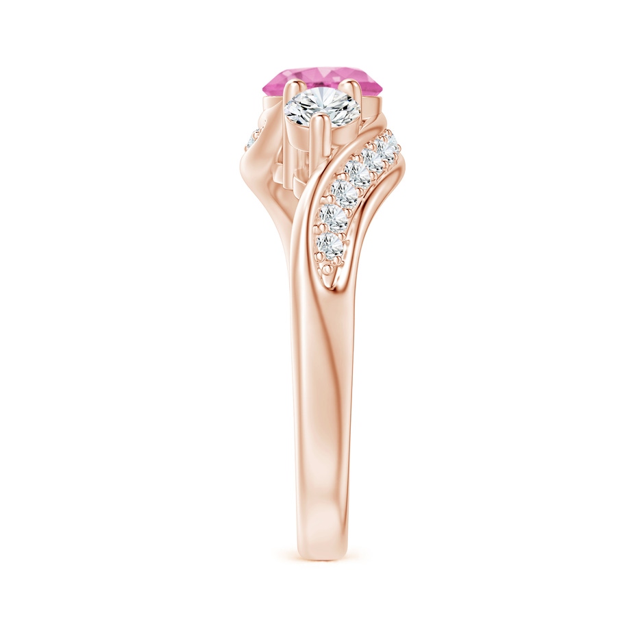 6mm AA Pink Sapphire and Diamond Three Stone Bypass Ring in Rose Gold side 2