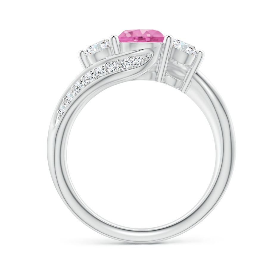 6mm AA Pink Sapphire and Diamond Three Stone Bypass Ring in White Gold side 1