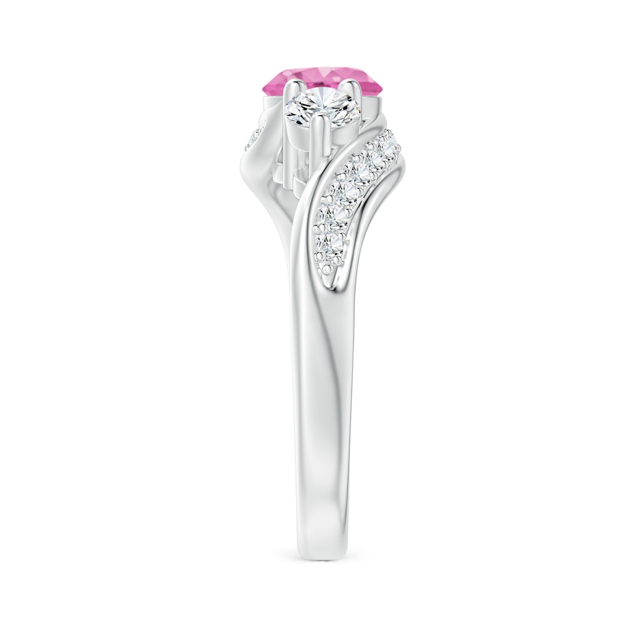 6mm AA Pink Sapphire and Diamond Three Stone Bypass Ring in White Gold side 2