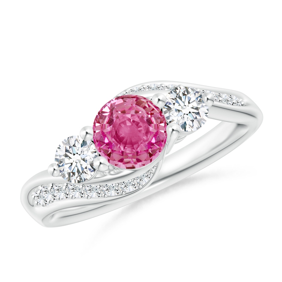 6mm AAA Pink Sapphire and Diamond Three Stone Bypass Ring in White Gold 