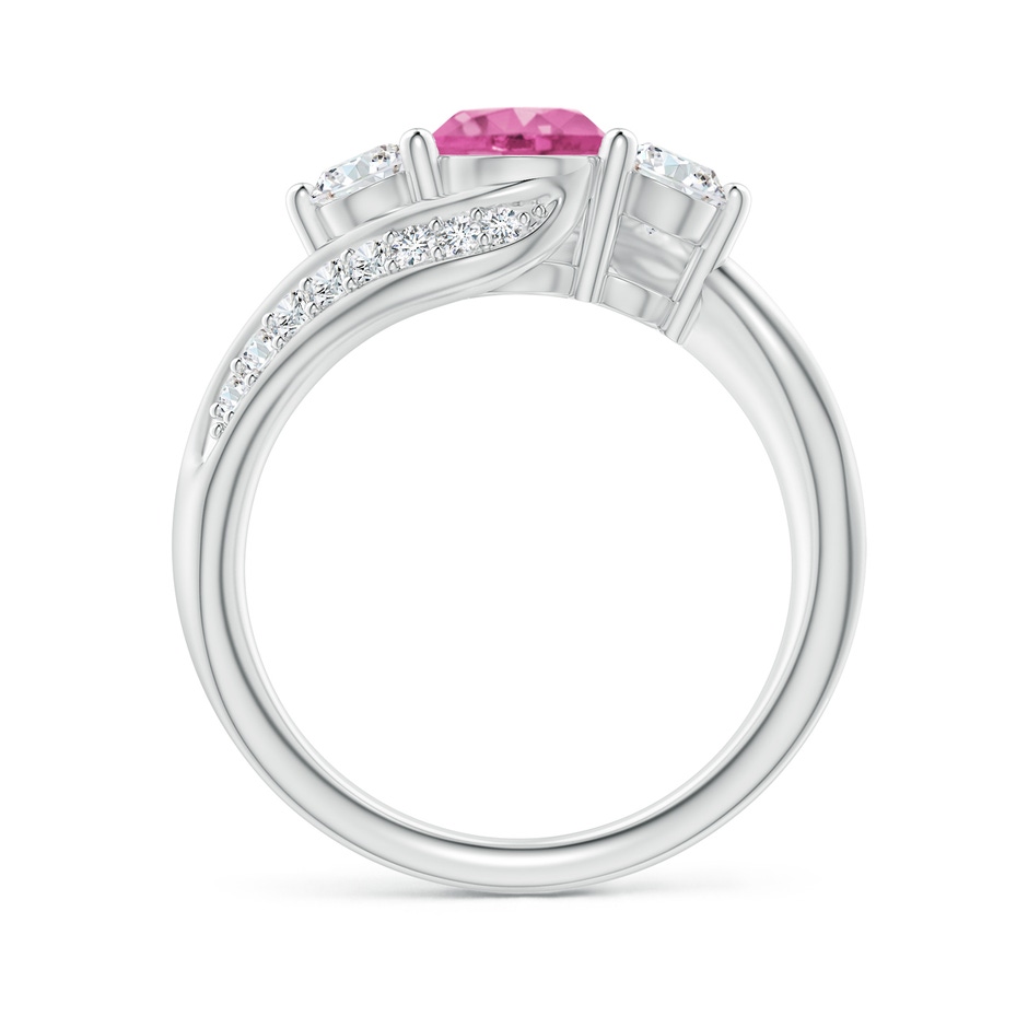 6mm AAA Pink Sapphire and Diamond Three Stone Bypass Ring in White Gold side 1