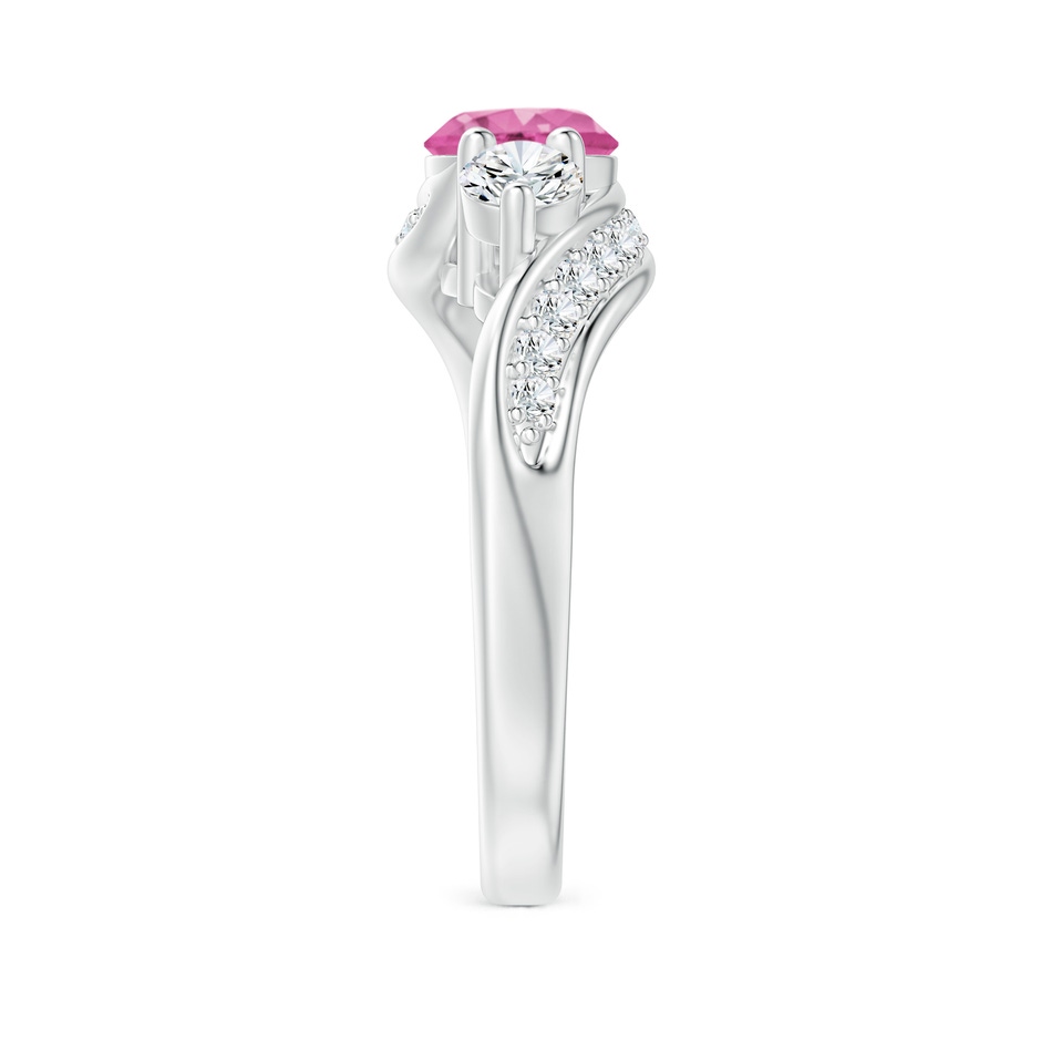 6mm AAA Pink Sapphire and Diamond Three Stone Bypass Ring in White Gold side 2