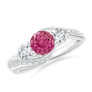 6mm AAAA Pink Sapphire and Diamond Three Stone Bypass Ring in P950 Platinum