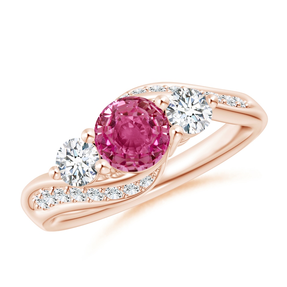 6mm AAAA Pink Sapphire and Diamond Three Stone Bypass Ring in Rose Gold 