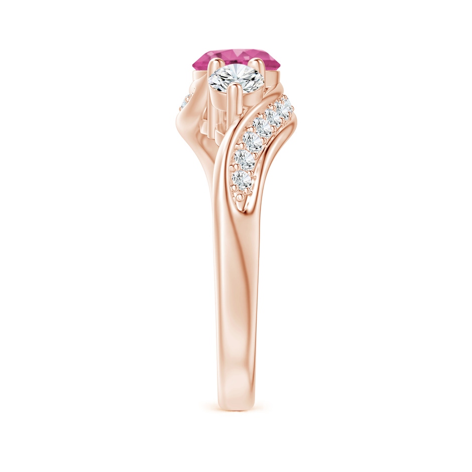 6mm AAAA Pink Sapphire and Diamond Three Stone Bypass Ring in Rose Gold side 2