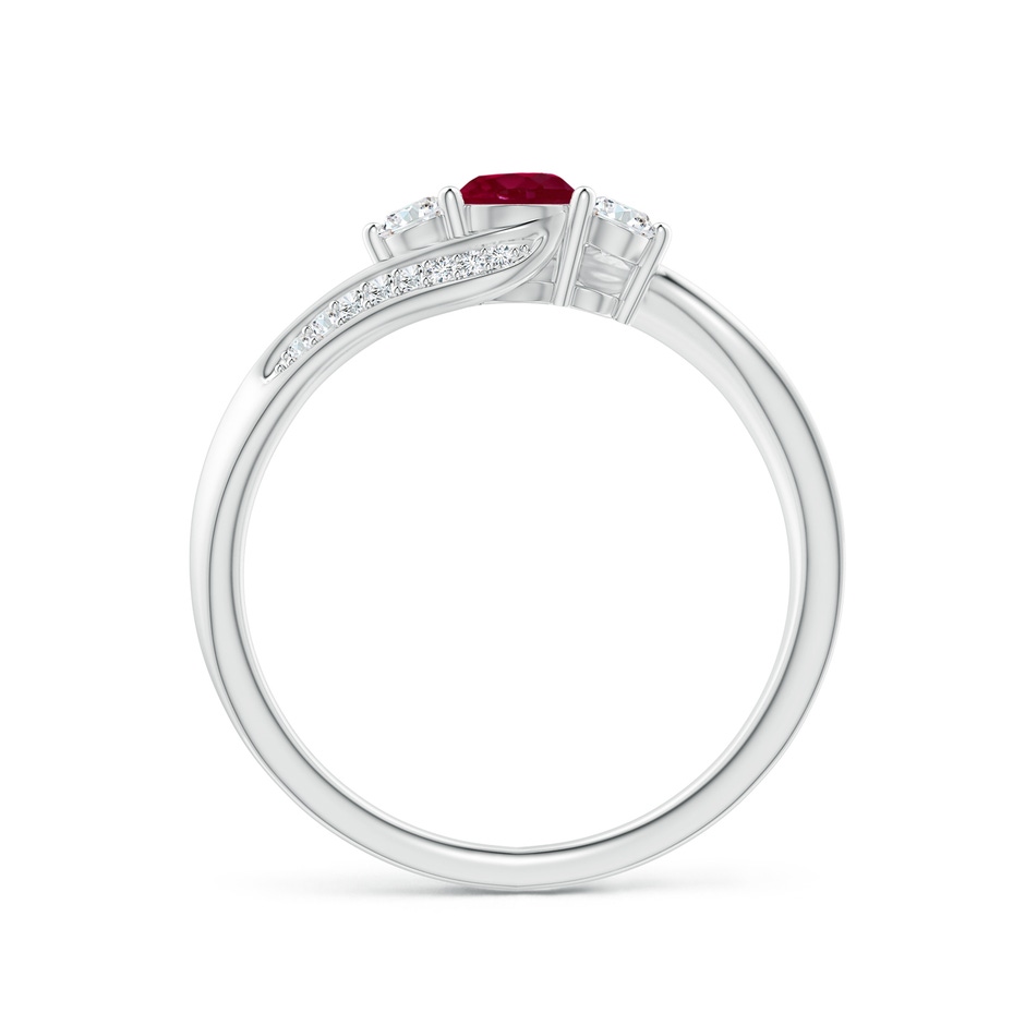 4mm A Ruby and Diamond Three Stone Bypass Ring in P950 Platinum side 1