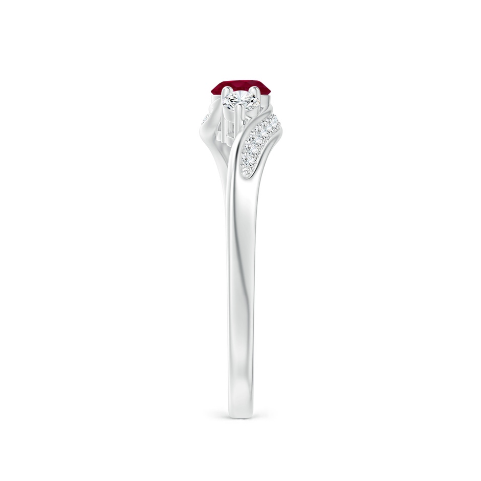 4mm A Ruby and Diamond Three Stone Bypass Ring in P950 Platinum side 2