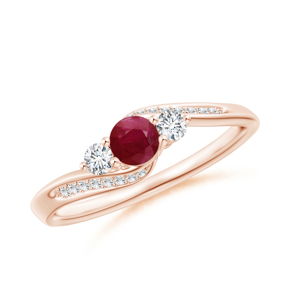 4mm A Ruby and Diamond Three Stone Bypass Ring in Rose Gold 