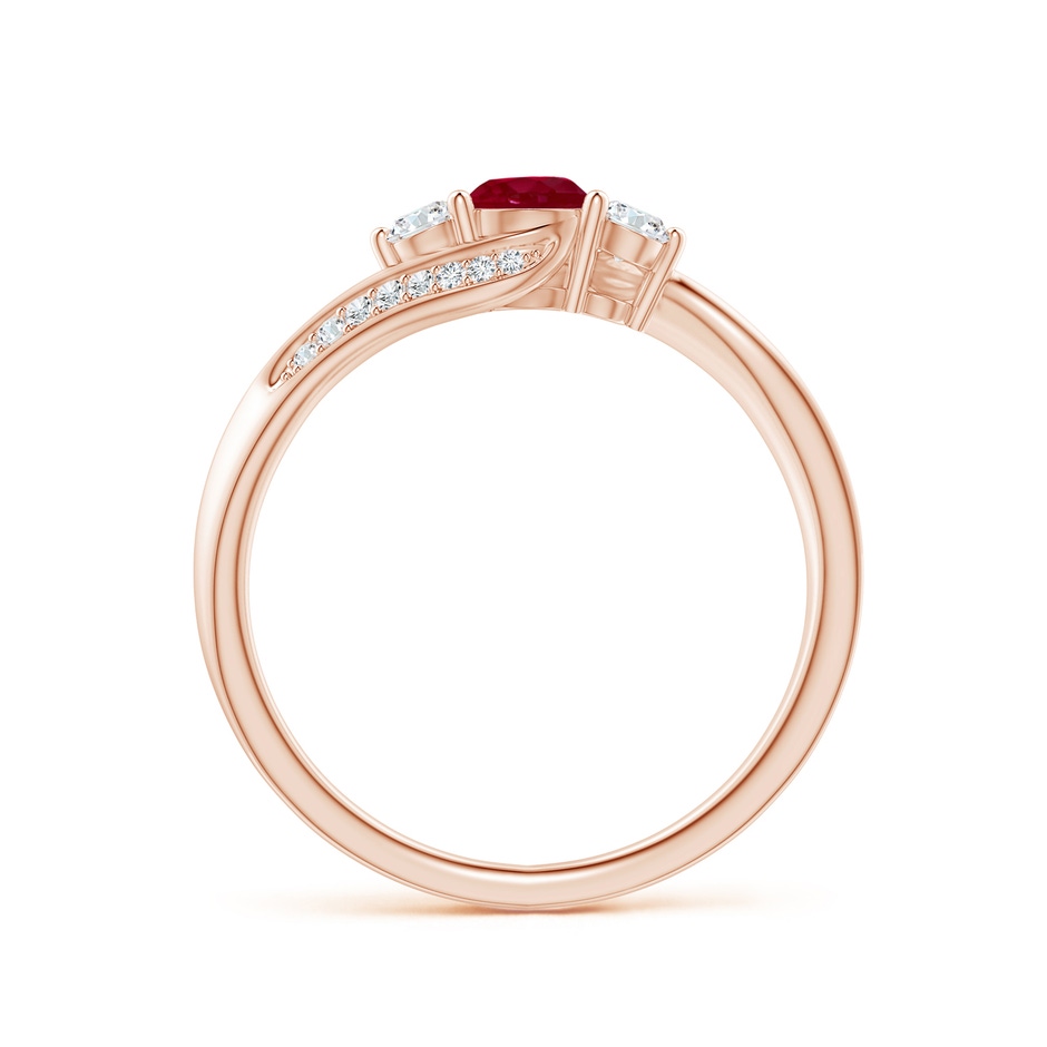 4mm AA Ruby and Diamond Three Stone Bypass Ring in Rose Gold side 1