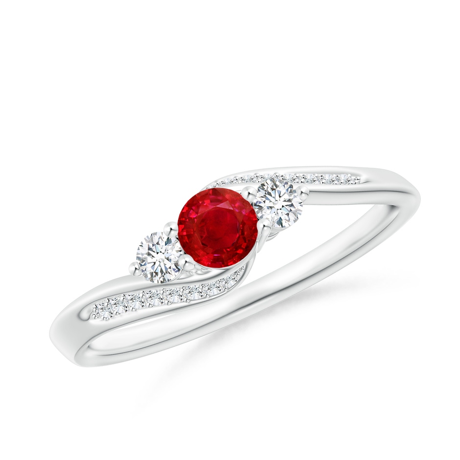 4mm AAA Ruby and Diamond Three Stone Bypass Ring in White Gold 