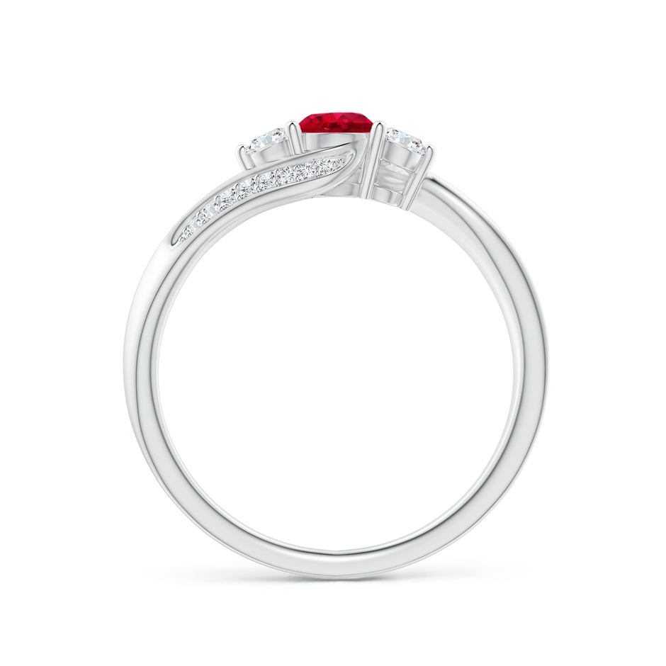 4mm AAA Ruby and Diamond Three Stone Bypass Ring in White Gold side 1