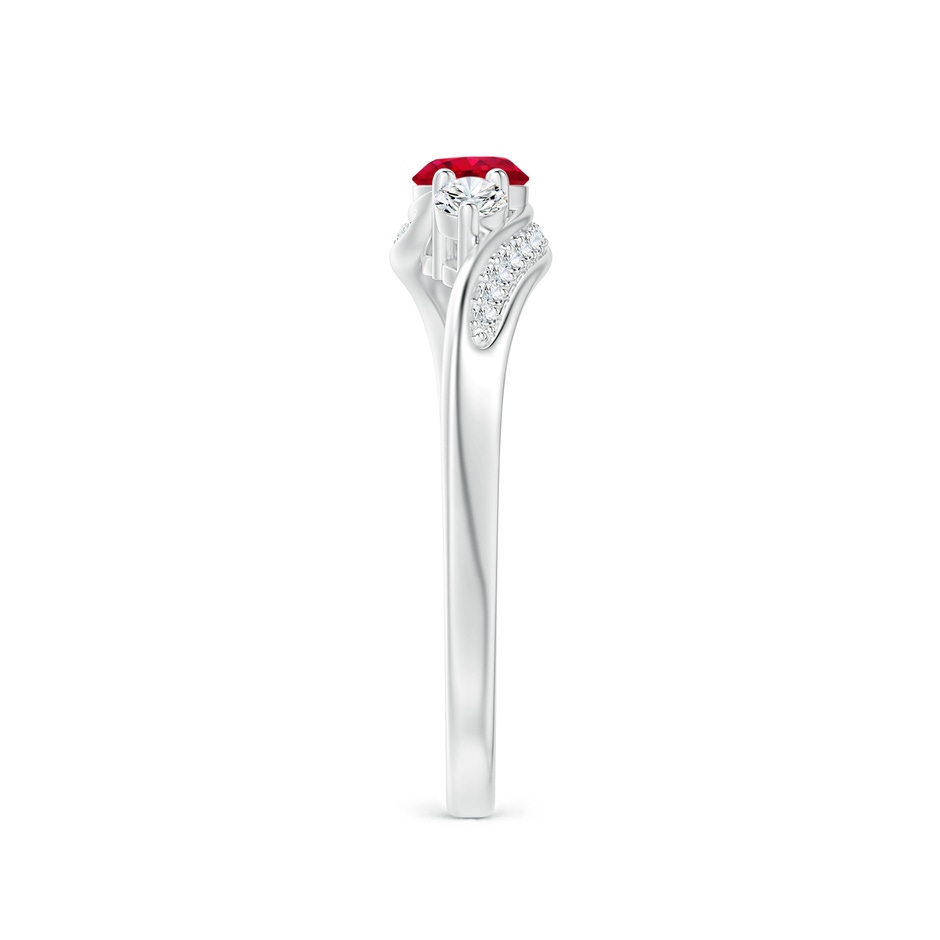 4mm AAA Ruby and Diamond Three Stone Bypass Ring in White Gold side 2