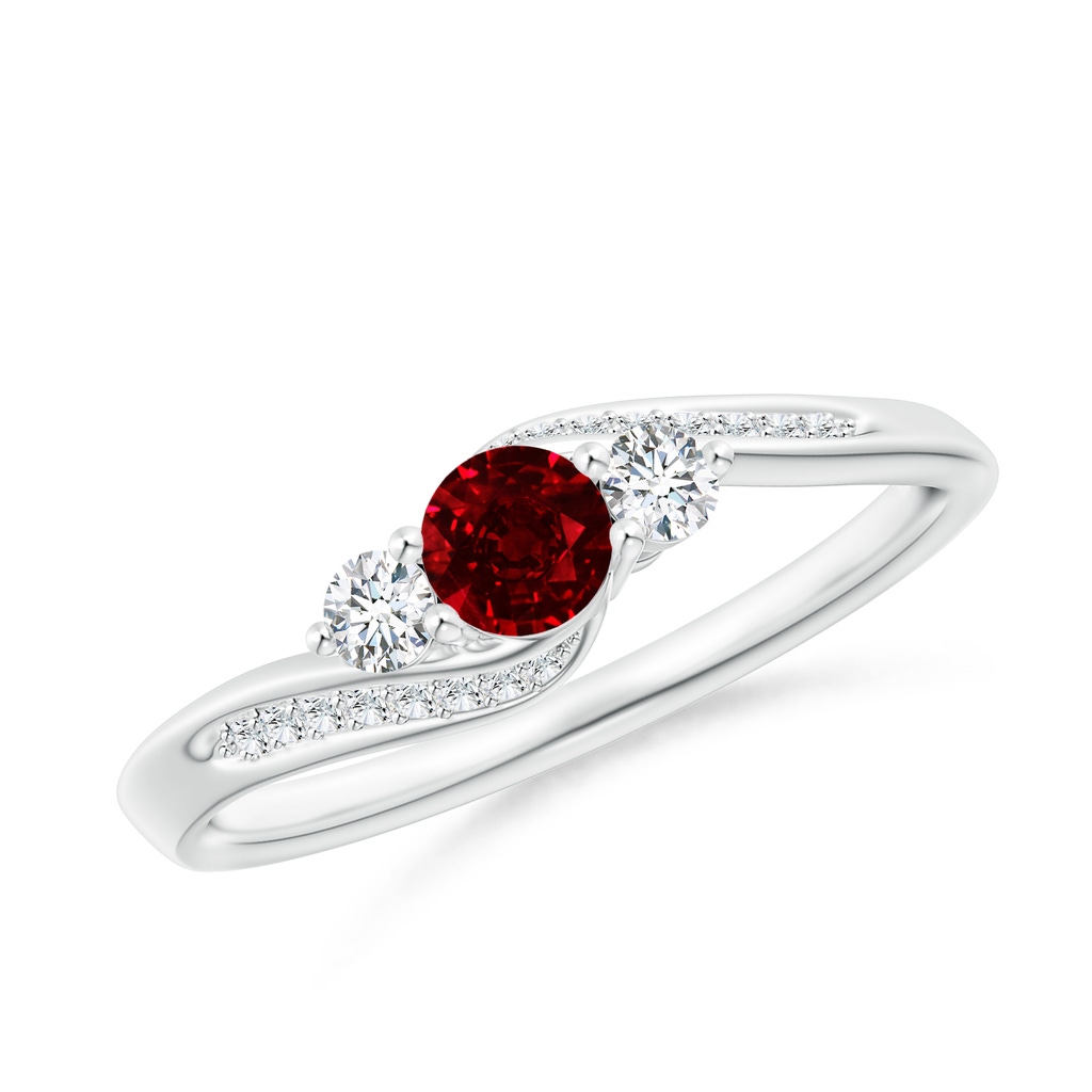 4mm AAAA Ruby and Diamond Three Stone Bypass Ring in P950 Platinum