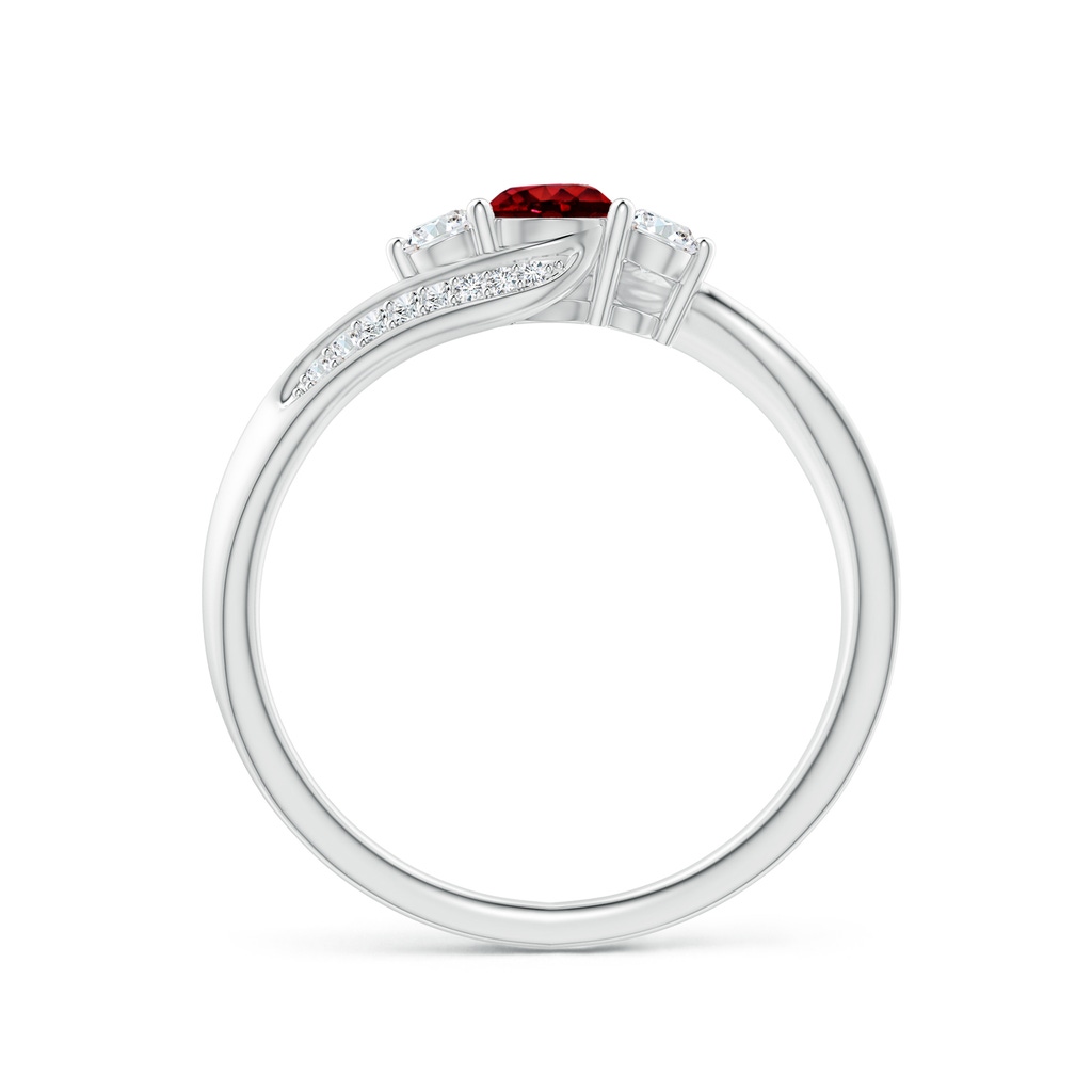 4mm AAAA Ruby and Diamond Three Stone Bypass Ring in P950 Platinum - side 1