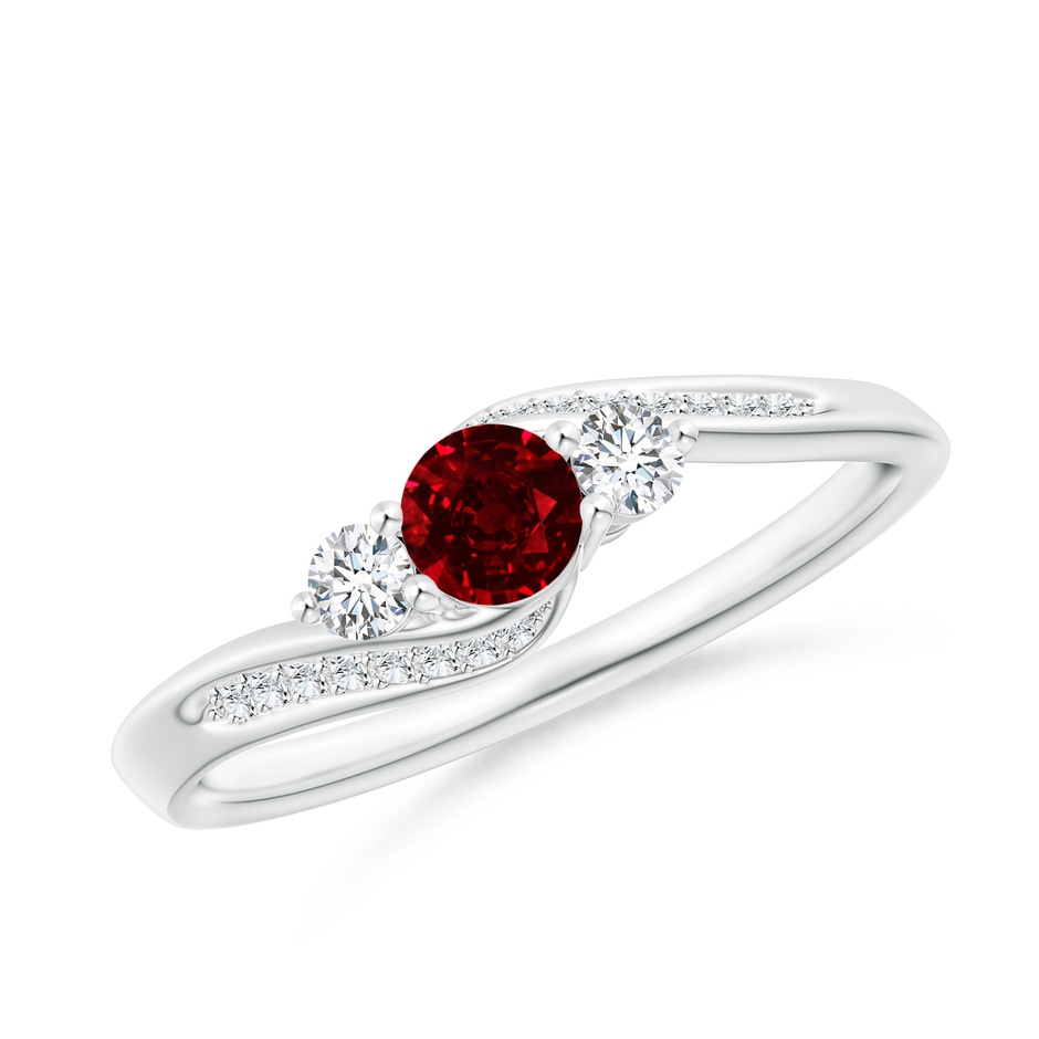 4mm AAAA Ruby and Diamond Three Stone Bypass Ring in White Gold 