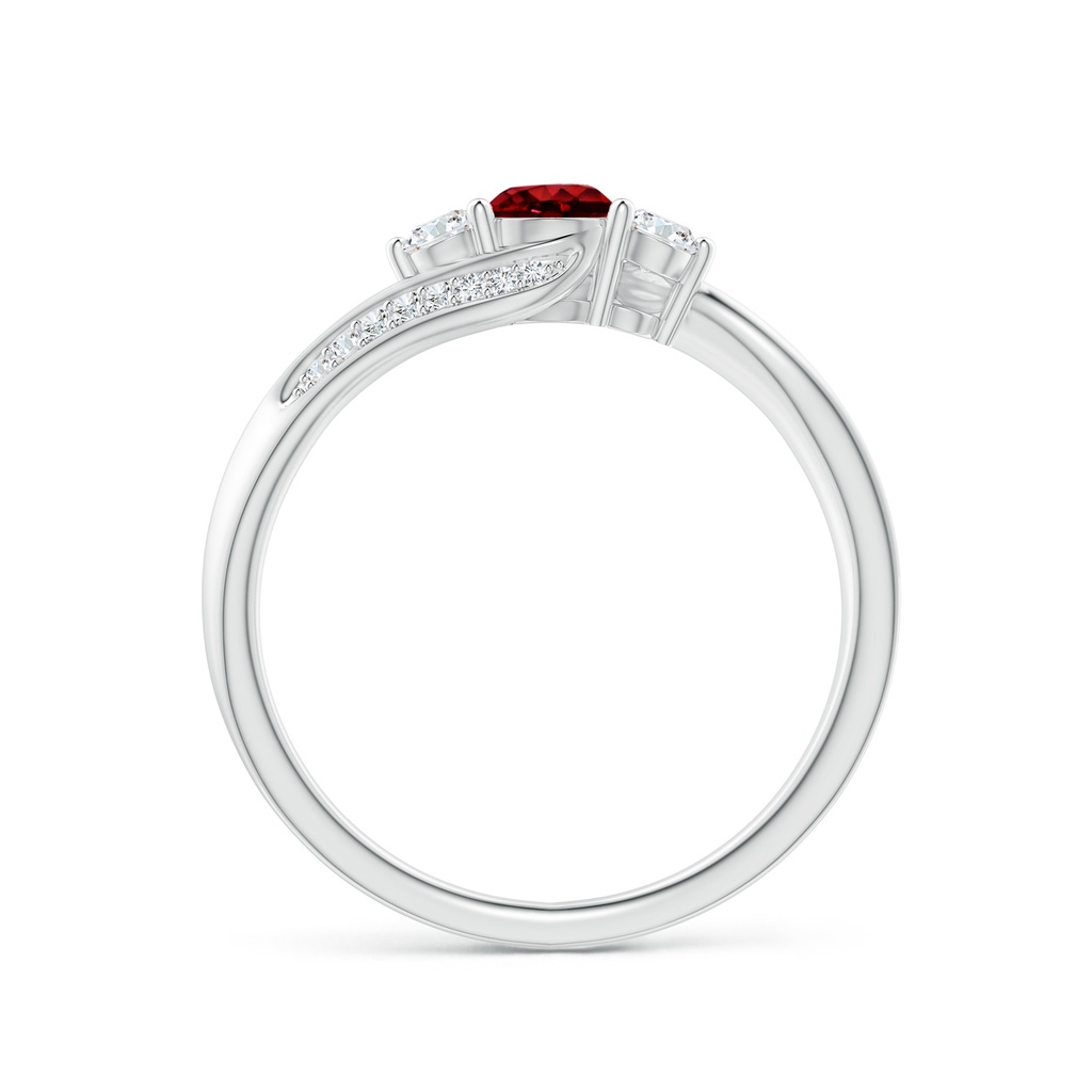 4mm AAAA Ruby and Diamond Three Stone Bypass Ring in White Gold Side 1